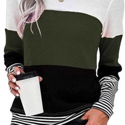 GOLDPKF Damen Farbblock Kapuzenpullover Gestreift Hoodie Entspannt Sweatshirt